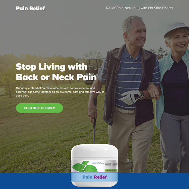 pain relief product responsive landing page design Pain Relief example