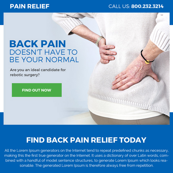 pain relief treatment pay per click ppv landing page Pain Relief example