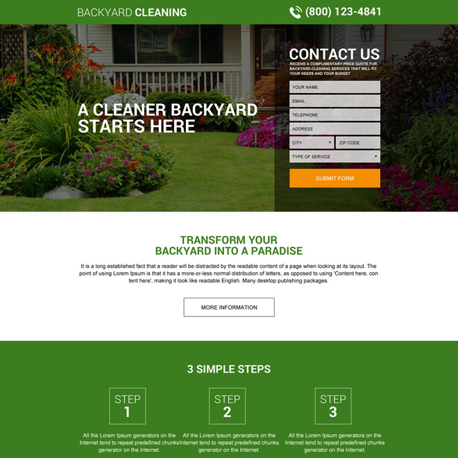 responsive backyard cleaning service lead capturing landing page