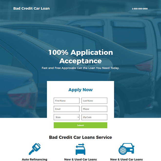 bad credit car loan service responsive landing page Auto Financing example