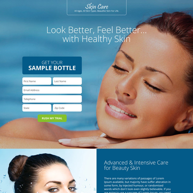 beautiful and appealing skin care responsive landing page design