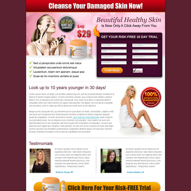 beautiful healthy skin care product lead capture squeeze page design to boost your sale online Skin Care example