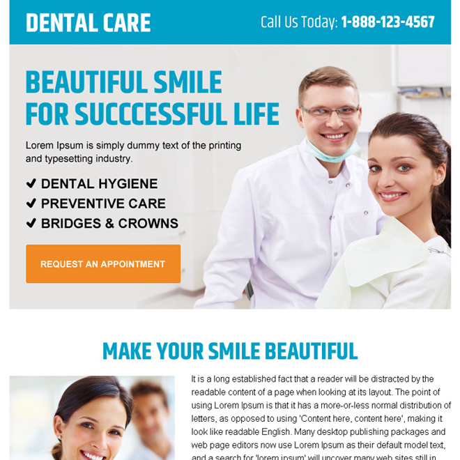 beautiful smile dental care call to action ppv landing page design