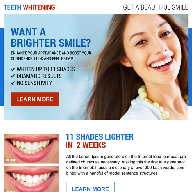 clean teeth whitening ppv landing page design