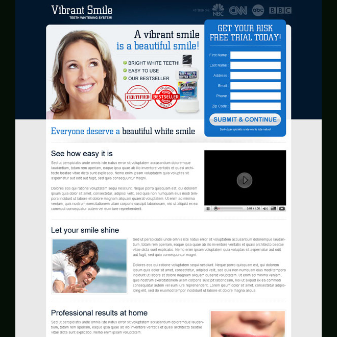 vibrant beautiful smile beautiful and converting lead capture squeeze page design