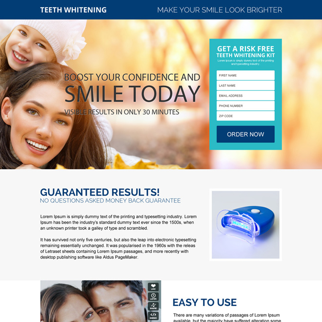 beautiful teeth whitening product responsive landing page design