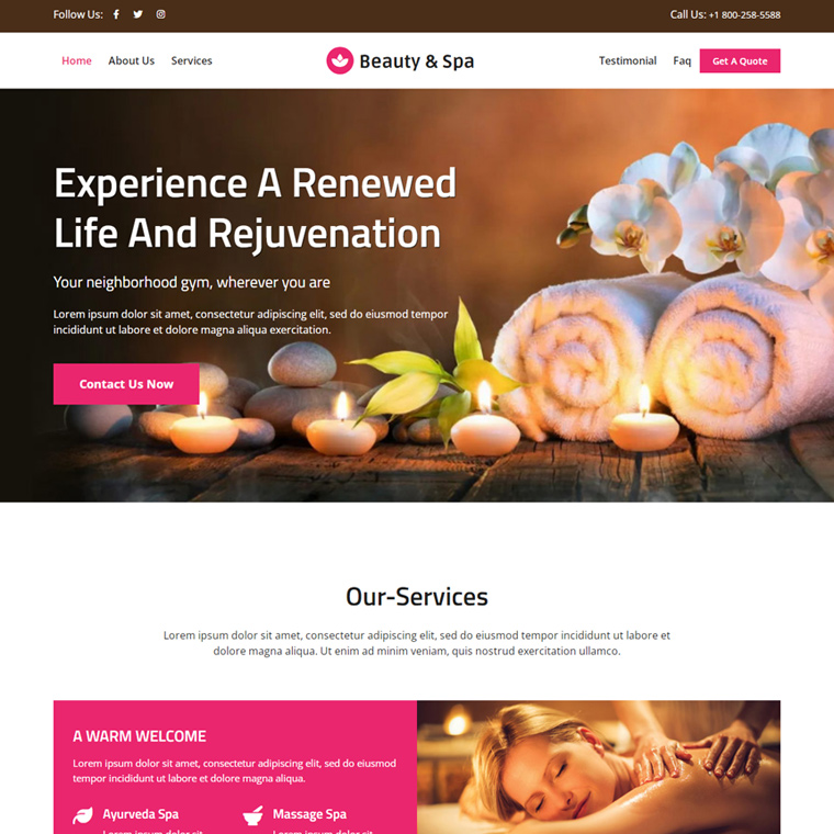 beauty and spa services responsive website design Beauty Product example