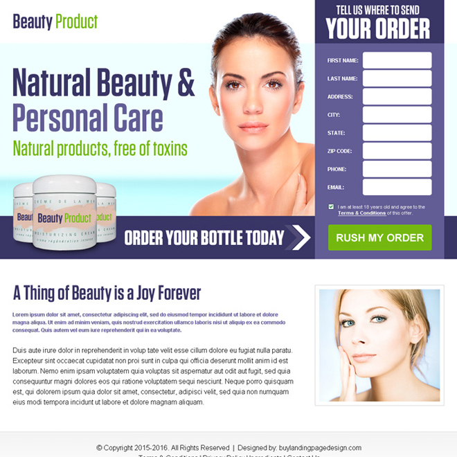 responsive beauty product bank page design