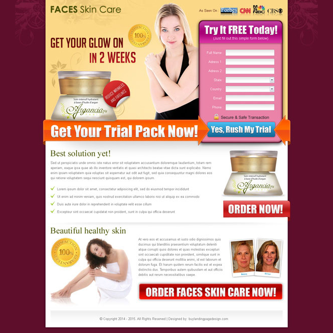 beauty product for your skin care product free trial squeeze page design