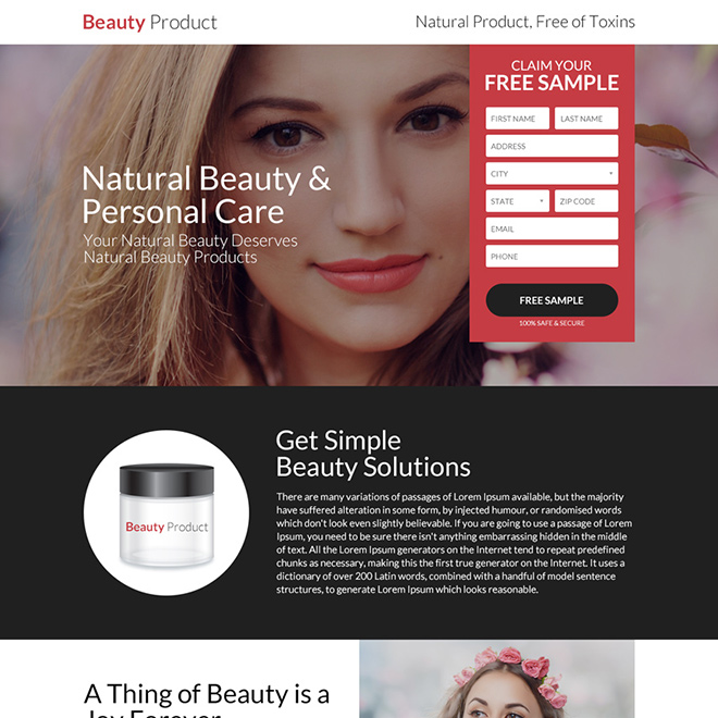 natural beauty and personal care landing page design