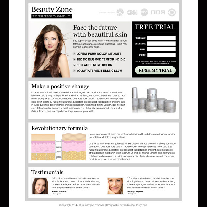 face the future with beautiful skin clean and attractive lead capture landing page