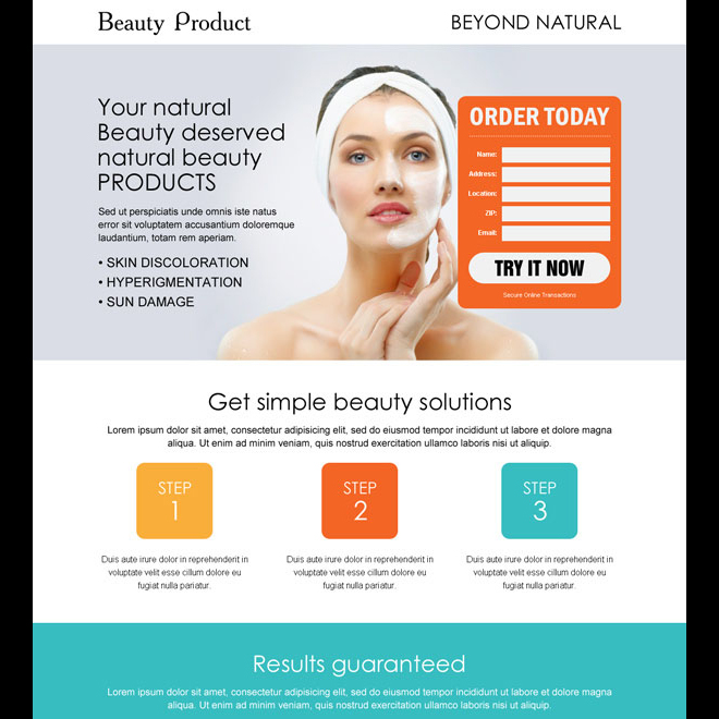 beauty product lead capture responsive landing page design Beauty Product example