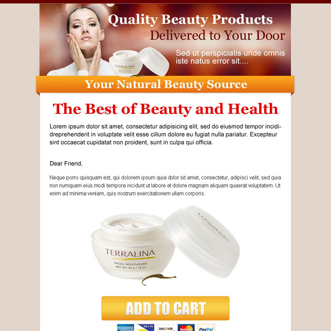 beauty product call to action sale page design to capture leads