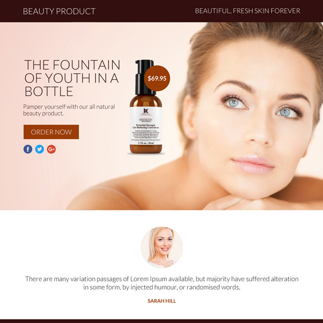 beauty product selling responsive funnel page design