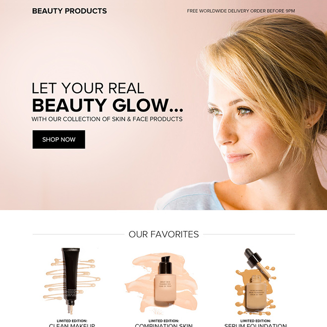 skin and face products selling bootstrap landing page