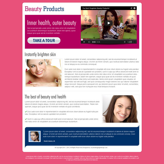 beauty product beautiful call to action landing page
