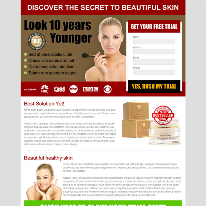 small lead capture beauty product landing page