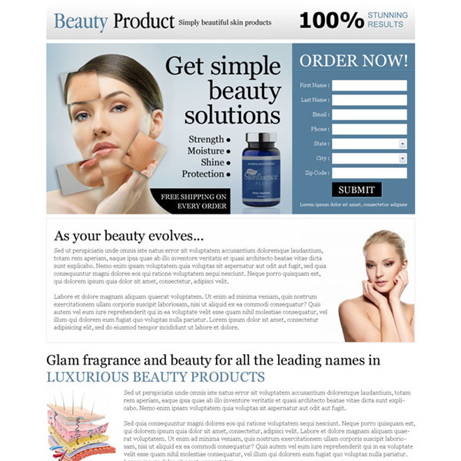 simple beauty product solutions order now lead capture landing page design