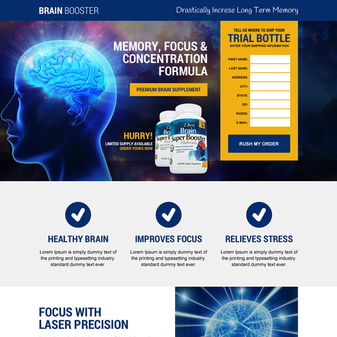 responsive brain booster supplement landing page design Health and Fitness example