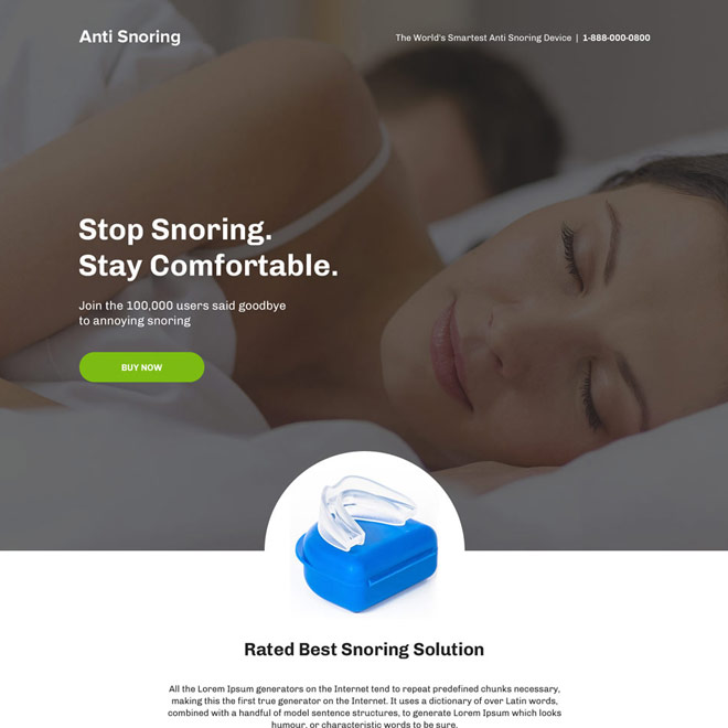 anti snoring mouthpiece responsive landing page Anti Snoring example
