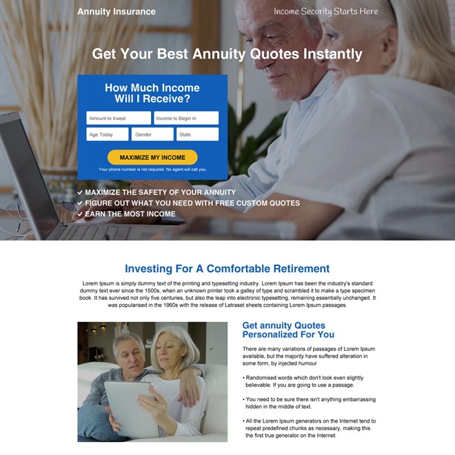 best annuity insurance quotes responsive landing page design