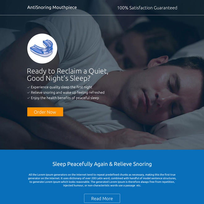 best anti snoring mouthpiece selling responsive landing page Anti Snoring example