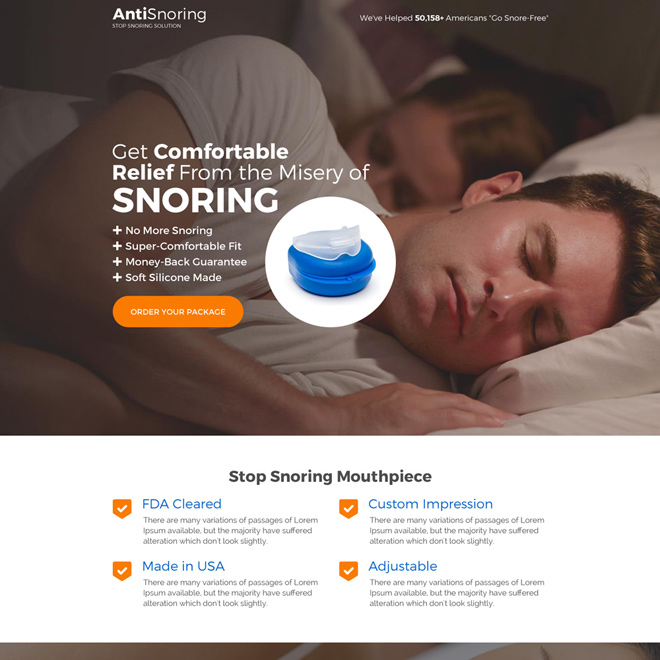 responsive anti snoring product selling long landing page