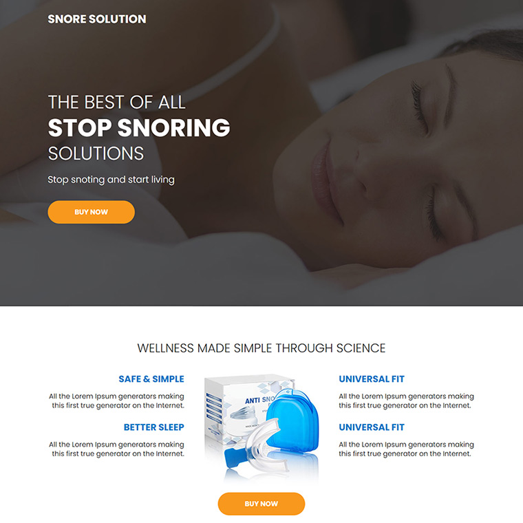 best anti snoring device call to action landing page design