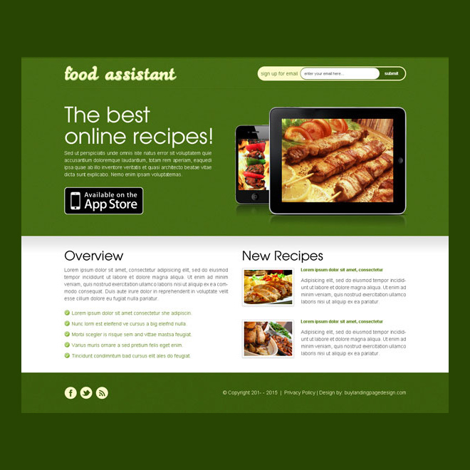 best app landing page design templates for restaurant