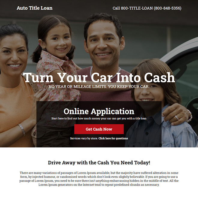 best auto title loan responsive landing page Auto Financing example