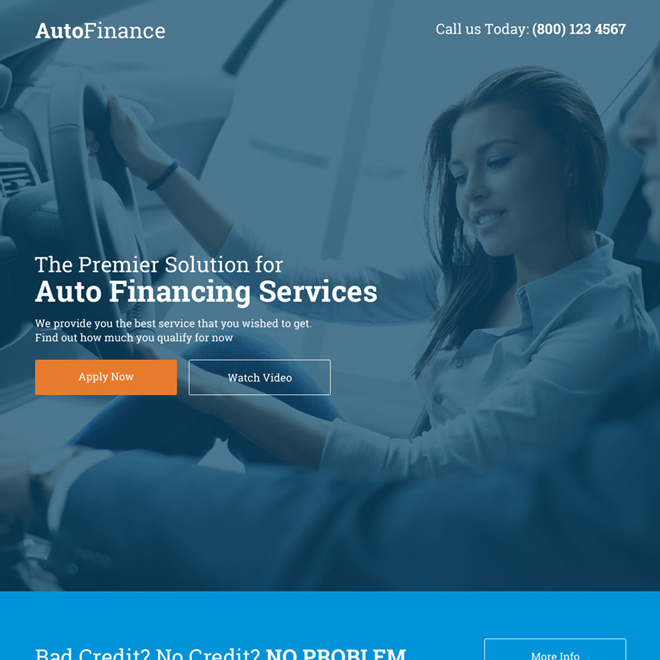 best auto financing services responsive call to action landing page Auto Financing example