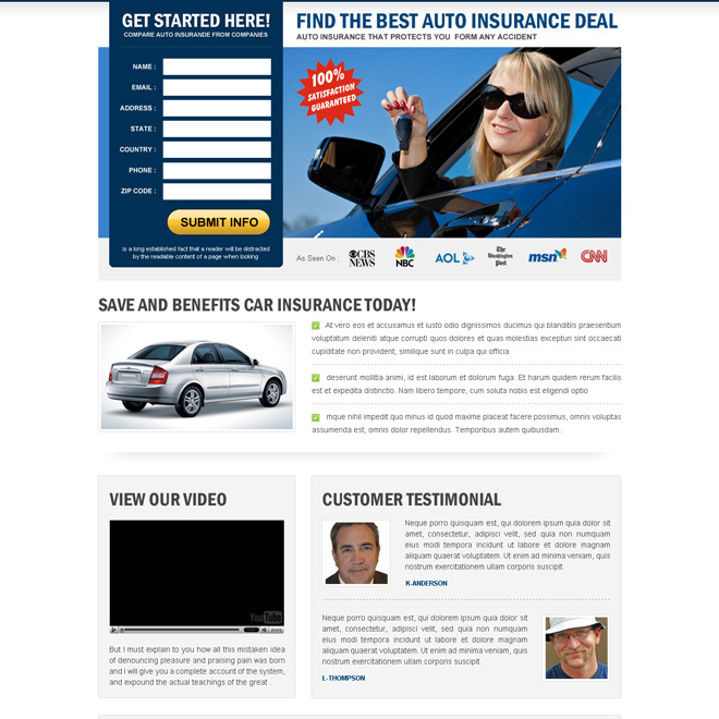 best auto insurance deals effective lead capture landing page design