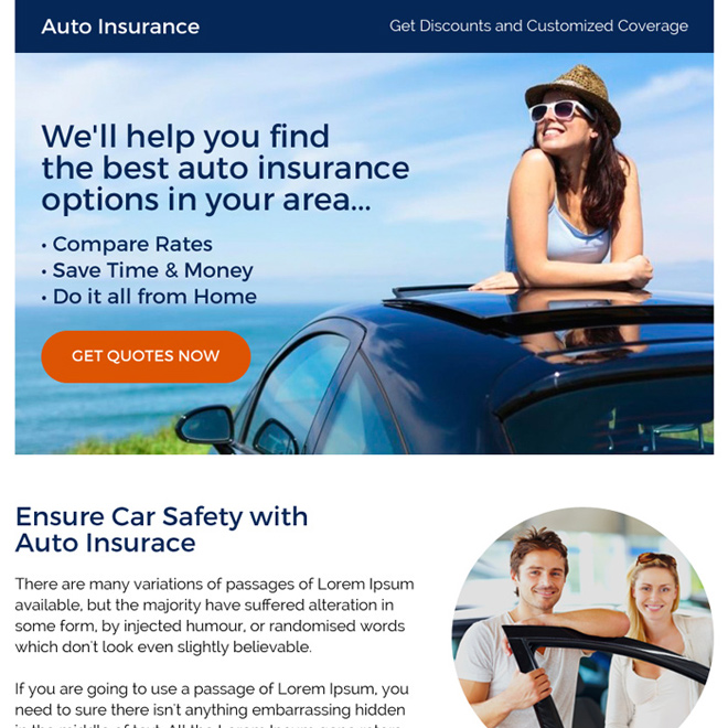 best auto insurance call to action ppv landing page