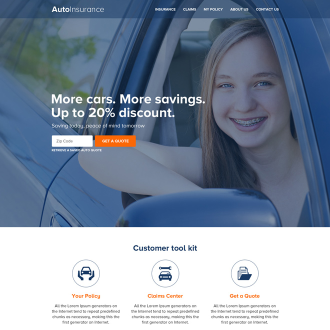 auto insurance zip capturing responsive website design Auto Insurance example