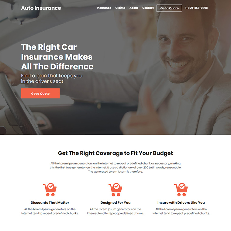 clean auto insurance online quote responsive website