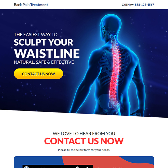 back pain treatment lead generating responsive landing page Pain Relief example