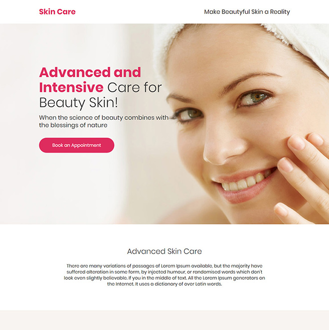 advanced skin care treatment responsive landing page design Skin Care example