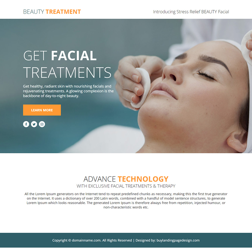 beauty treatment responsive lead funnel design Beauty Product example