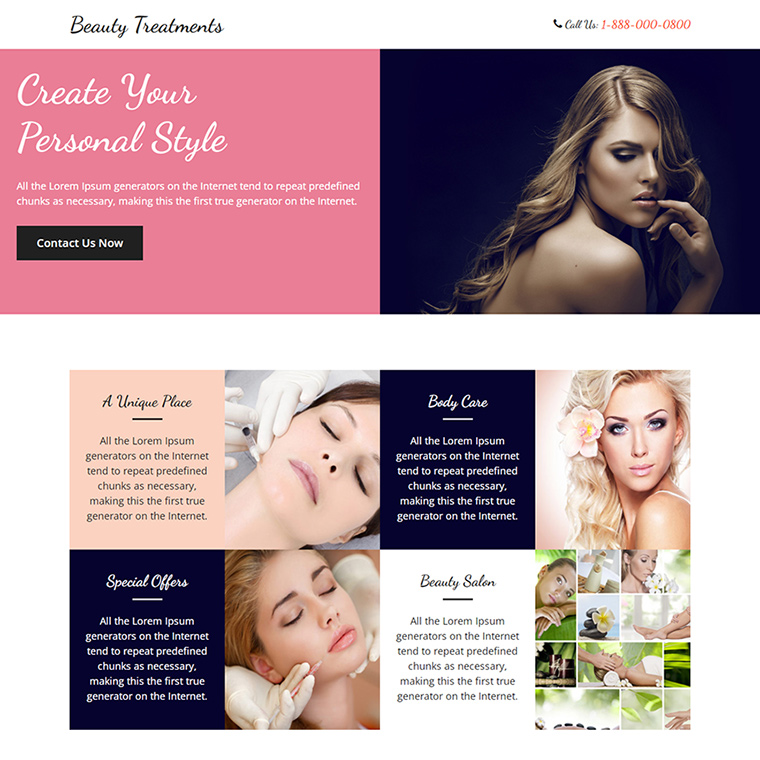 beauty treatment lead capture responsive landing page Beauty Product example