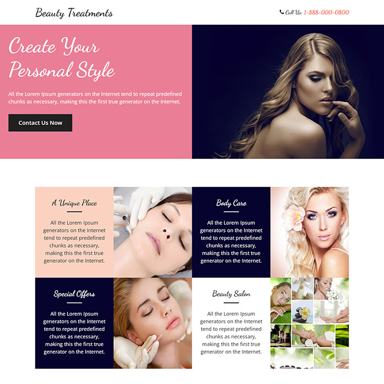 beauty treatment lead capture responsive landing page