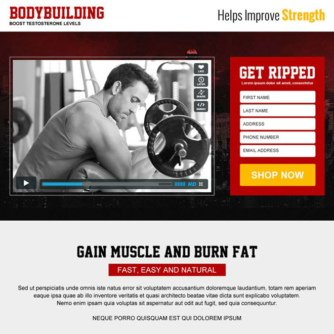 best bodybuilding service responsive video landing page design Bodybuilding example