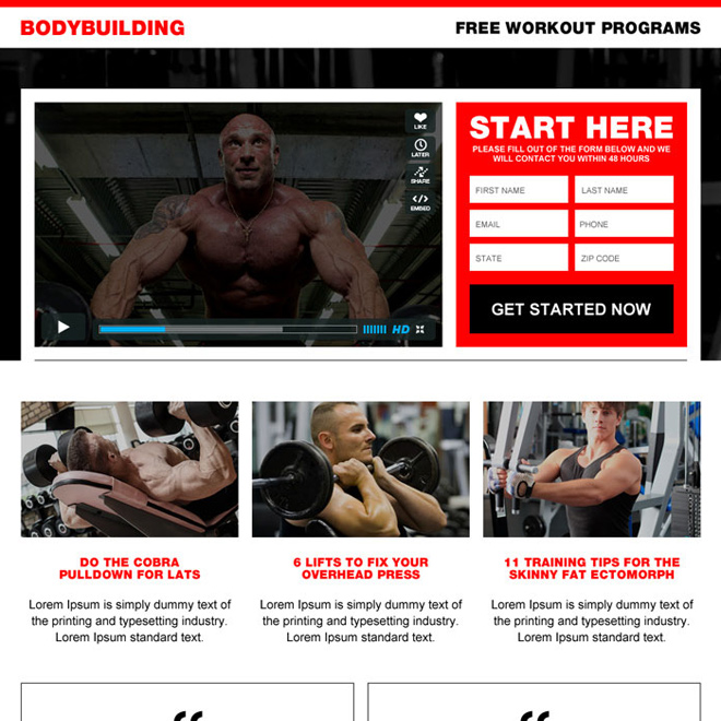 responsive body building mini landing page design Bodybuilding example