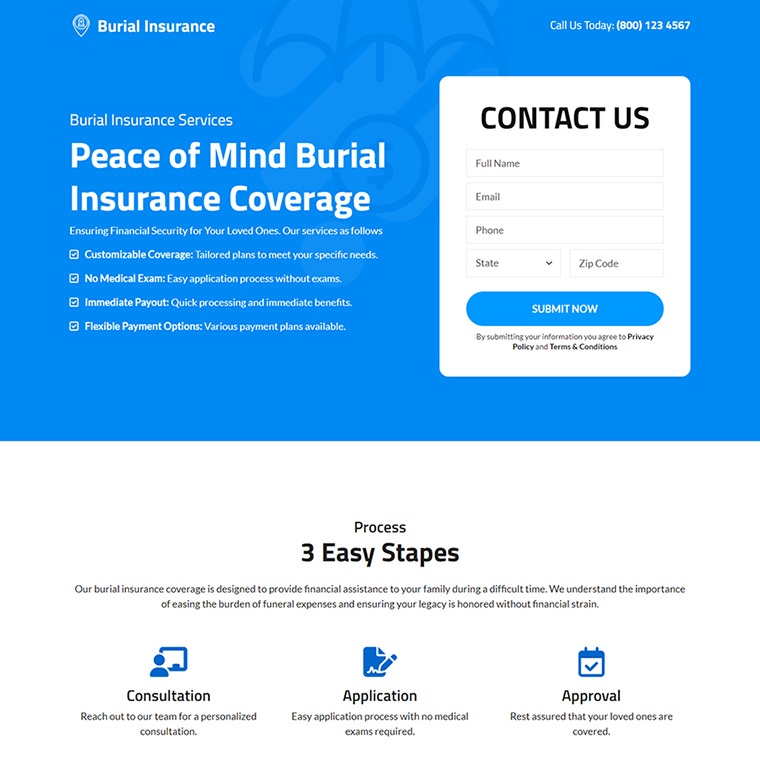 burial insurance services responsive landing page
