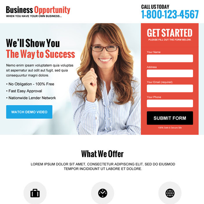 best business marketing lead gen responsive landing page design Business example