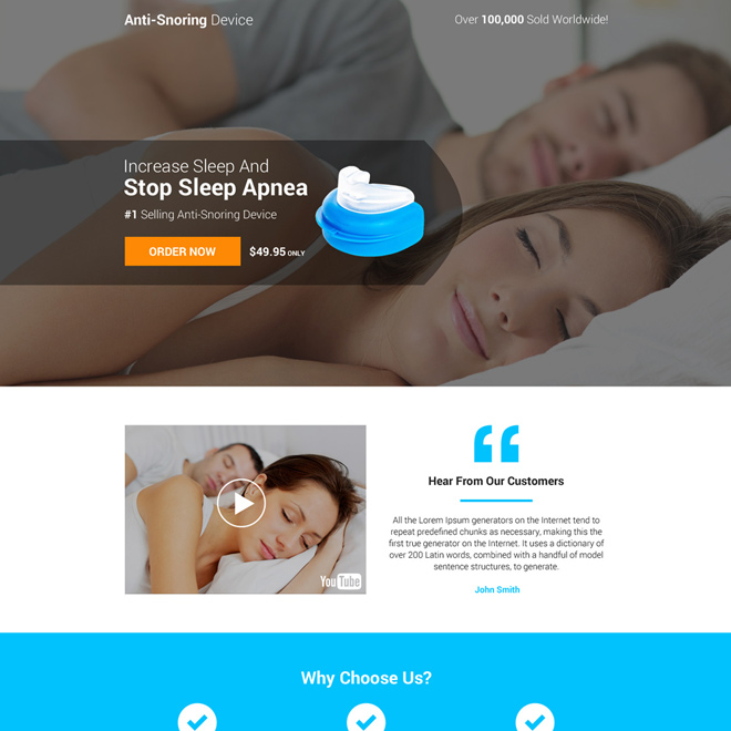 anti snoring device selling responsive landing page design Anti Snoring example