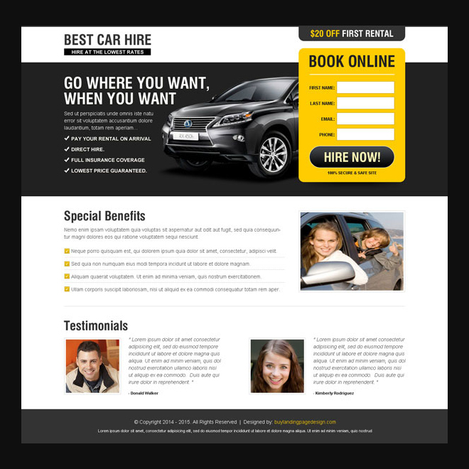 best car hire landing page design Car Hire and Car Rental example