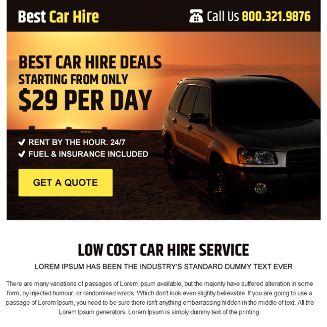 best car hire service free quote ppv landing page design Car Hire example