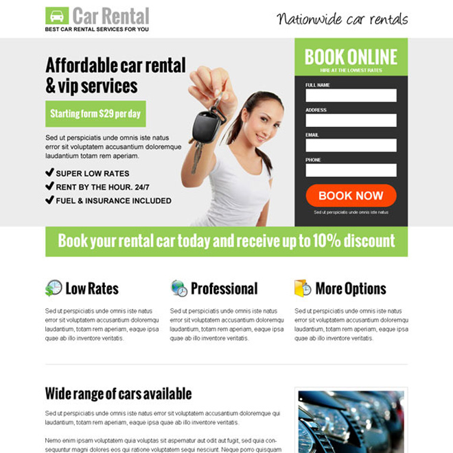 best car rental business service responsive lead generation landing page design templates to capture new leads and increase sales