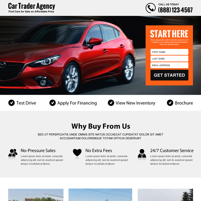 best car trading agency lead gen responsive landing page design Auto Financing example