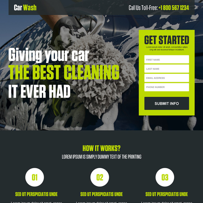 best car washing service lead maximizing responsive landing page design Automotive example